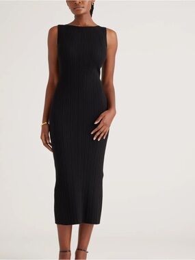 Quince Cotton Cashmere Ribbed Sleeveless Midi Dress - Black